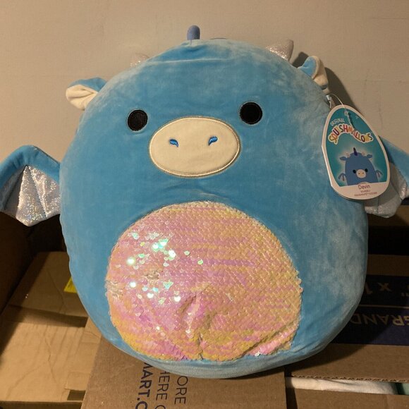 Squishmallows Kellytoy Devin the Dragon 16" with Sequins - NWT - Picture 3 of 5